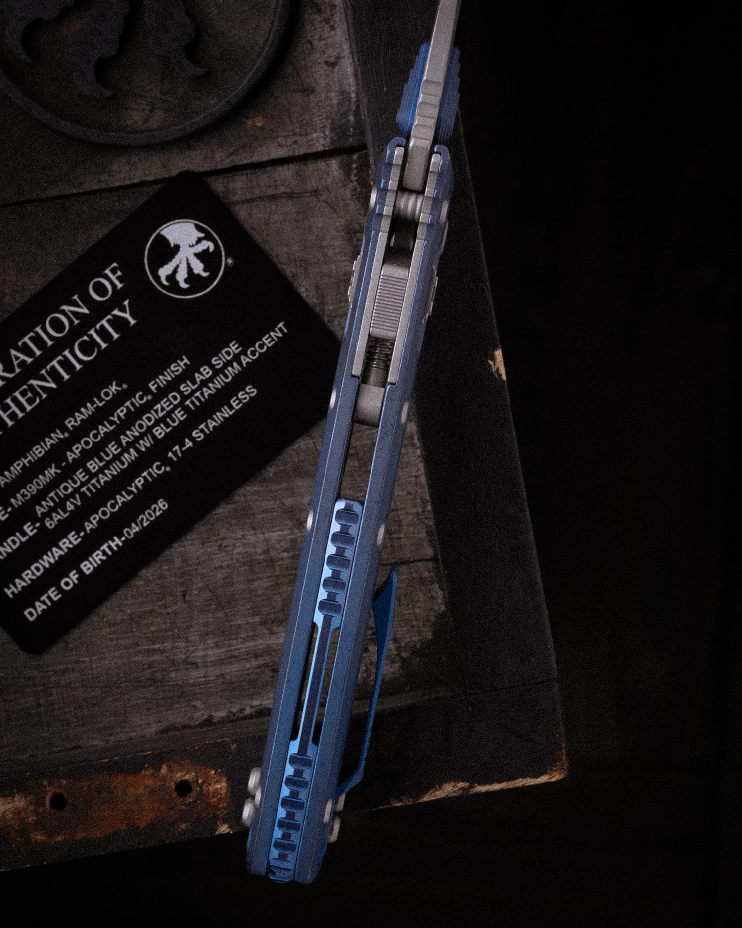 AMPHIBIAN® RAM-LOK™ MARFIONE SELECT APOCALYPTIC FINISH ANTIQUE BLUE ANODIZED SLAB SIDE TITANIUM W/BLUE TITANIUM ACCENT APOCALYPTIC FINISH STAINLESS (137RL-10APMS2) - Image 3