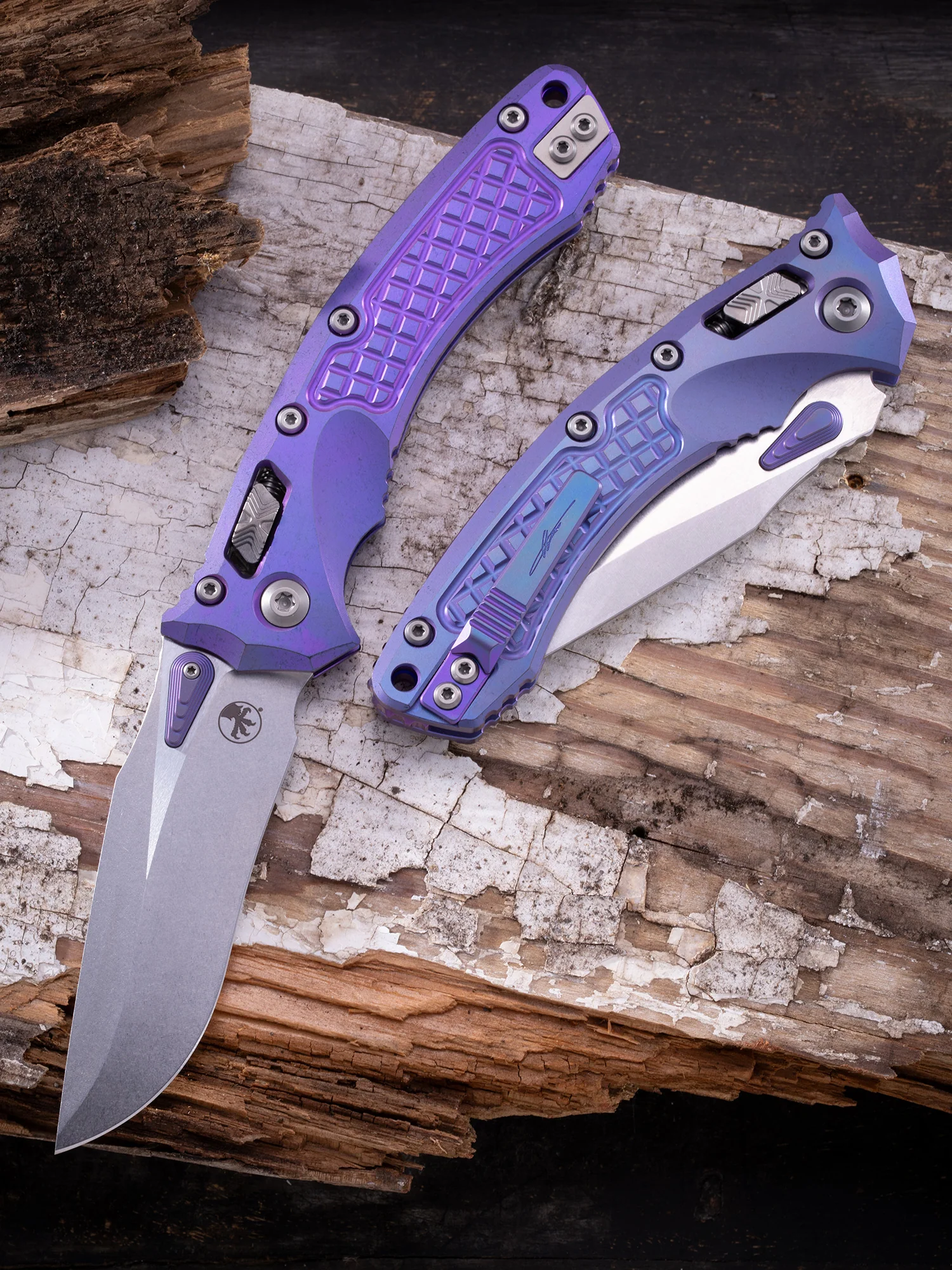 Amphibian® – RAM-LOK™ MARFIONE SELECT STONEWASH FINISH PURPLE HAZE ANODIZED FRAG PATTERN TITANIUM W/PURPLE TITANIUM ACCENT DOUBLE VAPOR BLAST STAINLESS