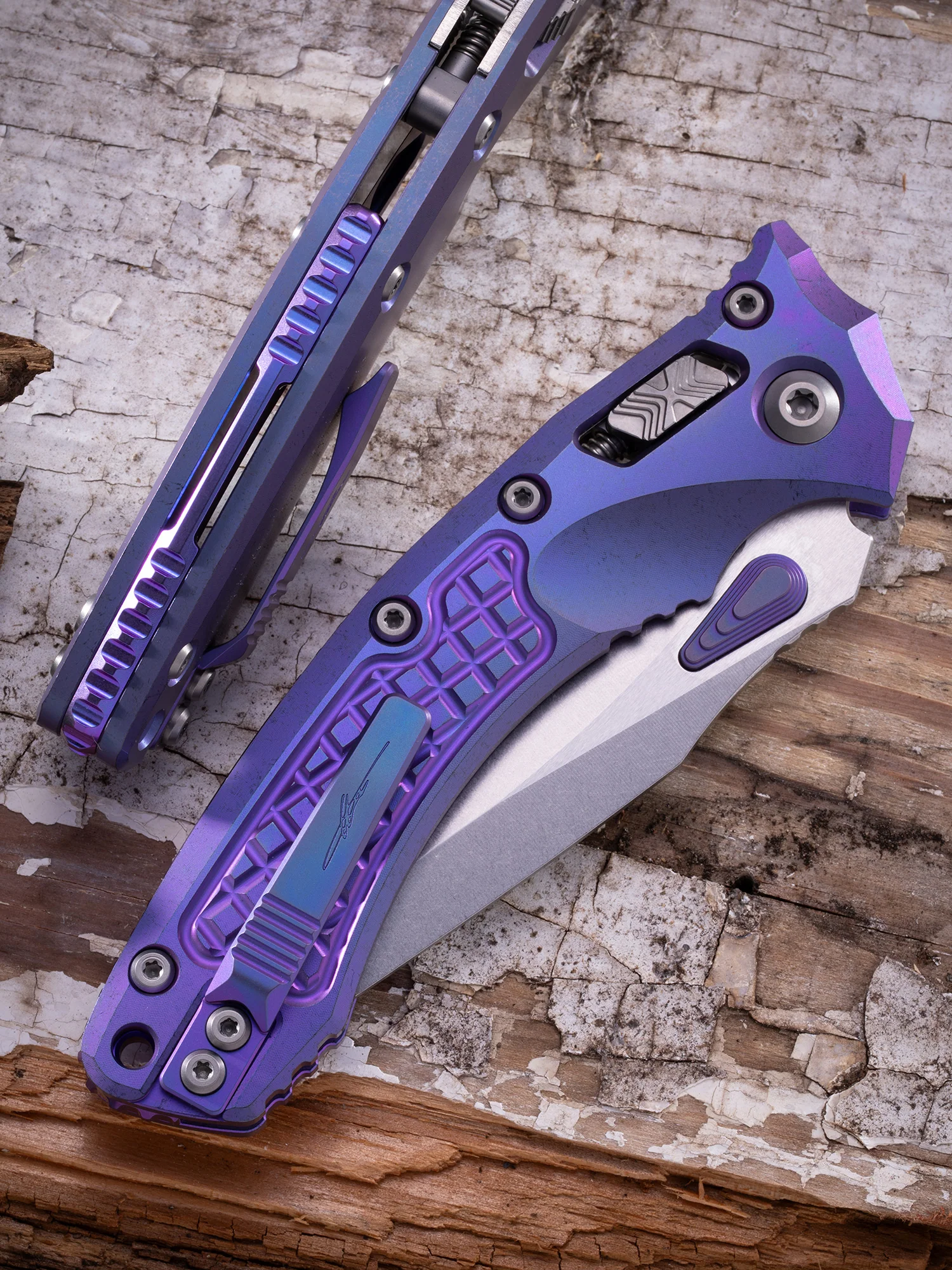 Amphibian® – RAM-LOK™ MARFIONE SELECT STONEWASH FINISH PURPLE HAZE ANODIZED FRAG PATTERN TITANIUM W/PURPLE TITANIUM ACCENT DOUBLE VAPOR BLAST STAINLESS - Image 2