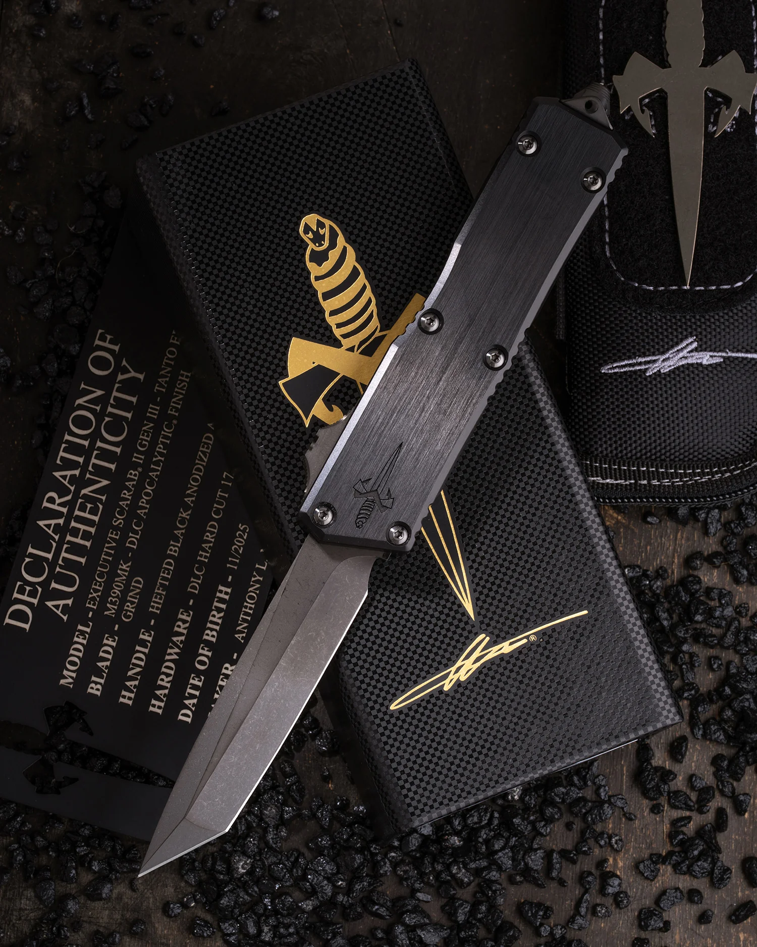 EXECUTIVE SCARAB II GEN III – TANTO EDGE DLC APOCALYPTIC FINISH – CHISEL GRIND HEFTED BLACK ANODIZED ALLOY DLC HARD CUT STAINLESS