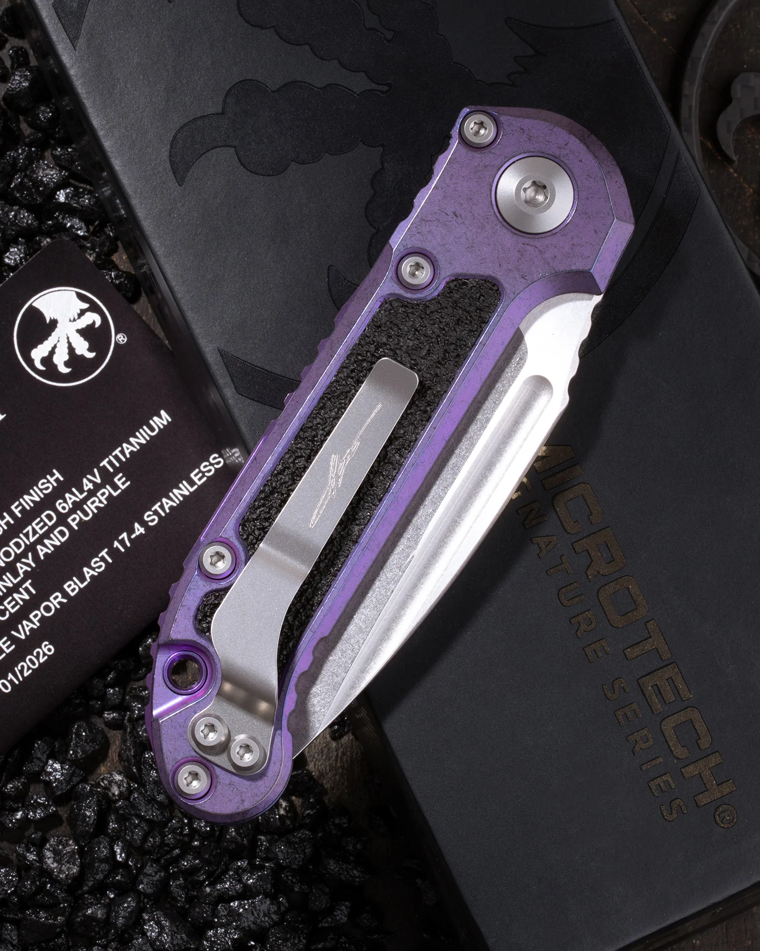 L.U.D.T CLIP POINT MARFIONE SELECT STONEWASH FINISH PURPLE HAZE ANODIZED TITANIUM W/ TEXTURED INLAY AND PURPLE TITANIUM ACCENT DOUBLE VAPOR BLAST STAINLESS - Image 2