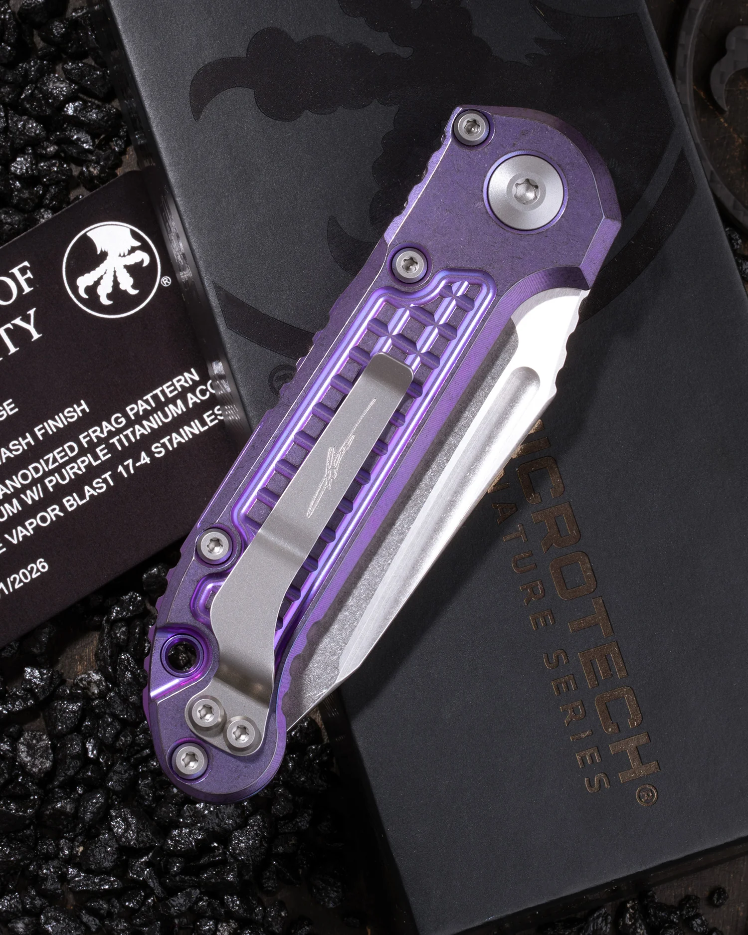 L.U.D.T – TANTO EDGE MARFIONE SELECT STONEWASH FINISH PURPLE HAZE ANODIZED FRAG PATTERN TITANIUM W/PURPLE TITANIUM ACCENT DOUBLE VAPOR BLAST STAINLESS - Image 2