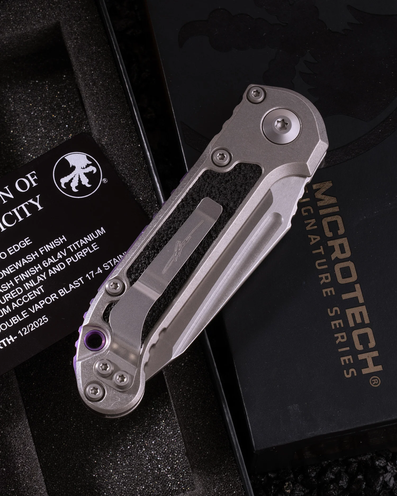 L.U.D.T TANTO EDGE MARFIONE SELECT STONEWASH FINISH STONEWASH FINSIH TITANIUM W/ TEXTURED INLAY AND PURPLE TITANIUM ACCENT DOUBLE VAPOR BLAST STAINLESS - Image 2