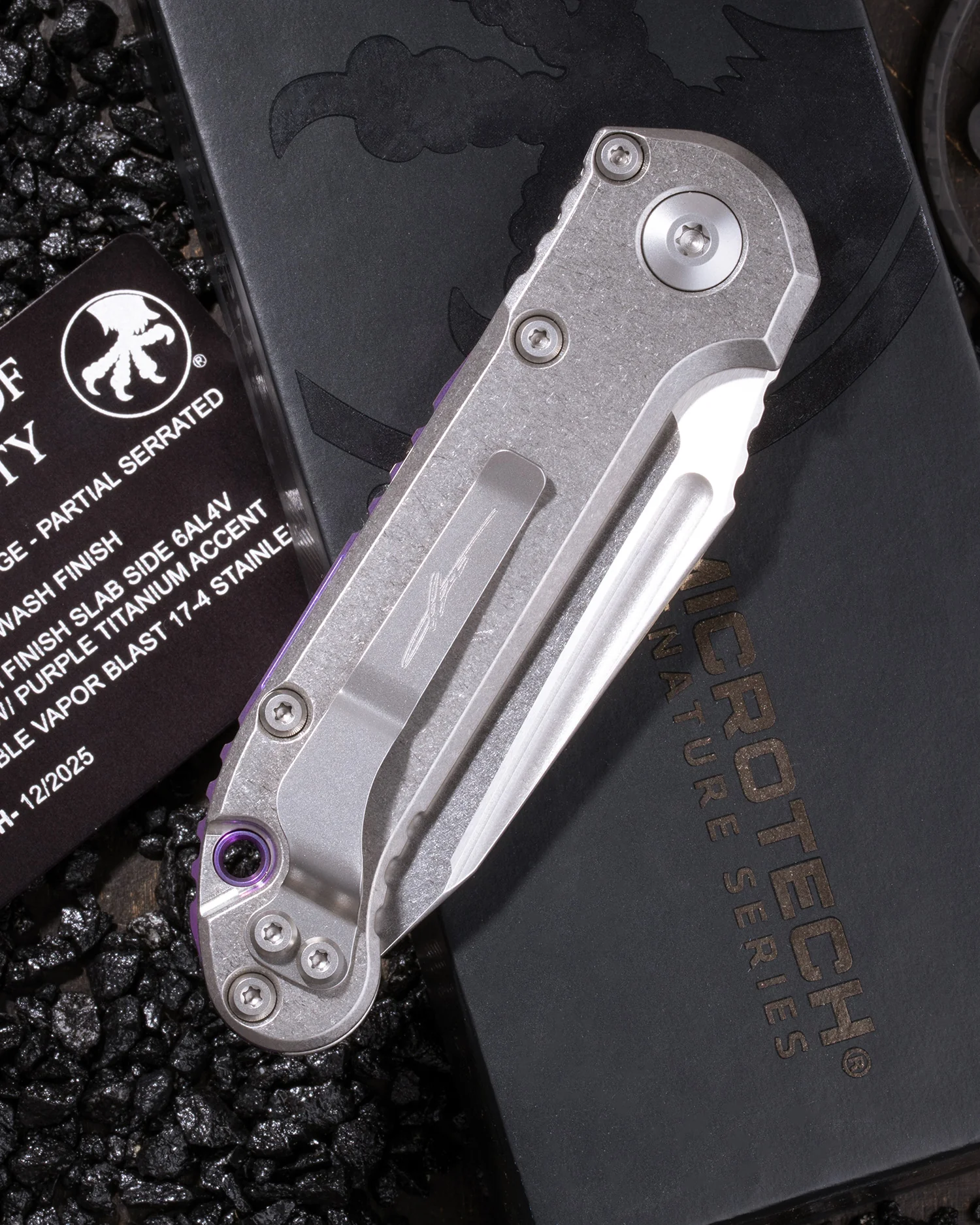 L.U.D.T. – TANTO EDGE PARTIAL SERRATED MARFIONE SELECT STONEWASH FINISH STONEWASH FINISH SLAB SIDE TITANIUM W/ PURPLE TITANIUM ACCENT DOUBLE VAPOR BLAST STAINLESS - Image 2