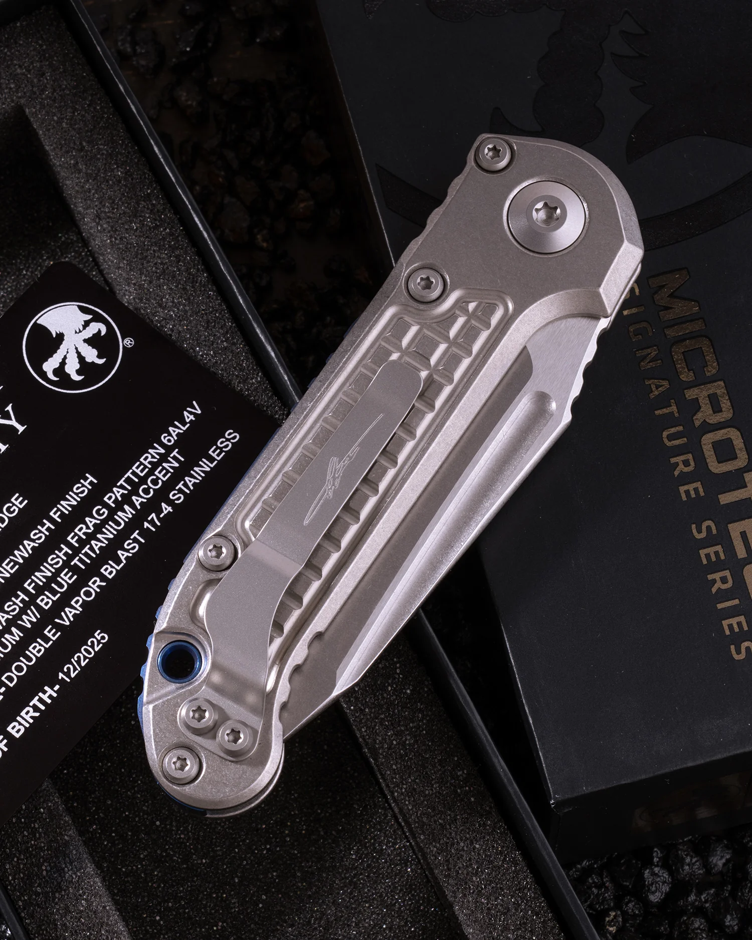 LUDT – TANTO EDGE MARFIONE SELECT STONEWASH FINISH STONEWASH FINISH FRAG PATTERN TITANIUM W/BLUE TITANIUM ACCENT DOUBLE VAPOR BLAST STAINLESS - Image 2
