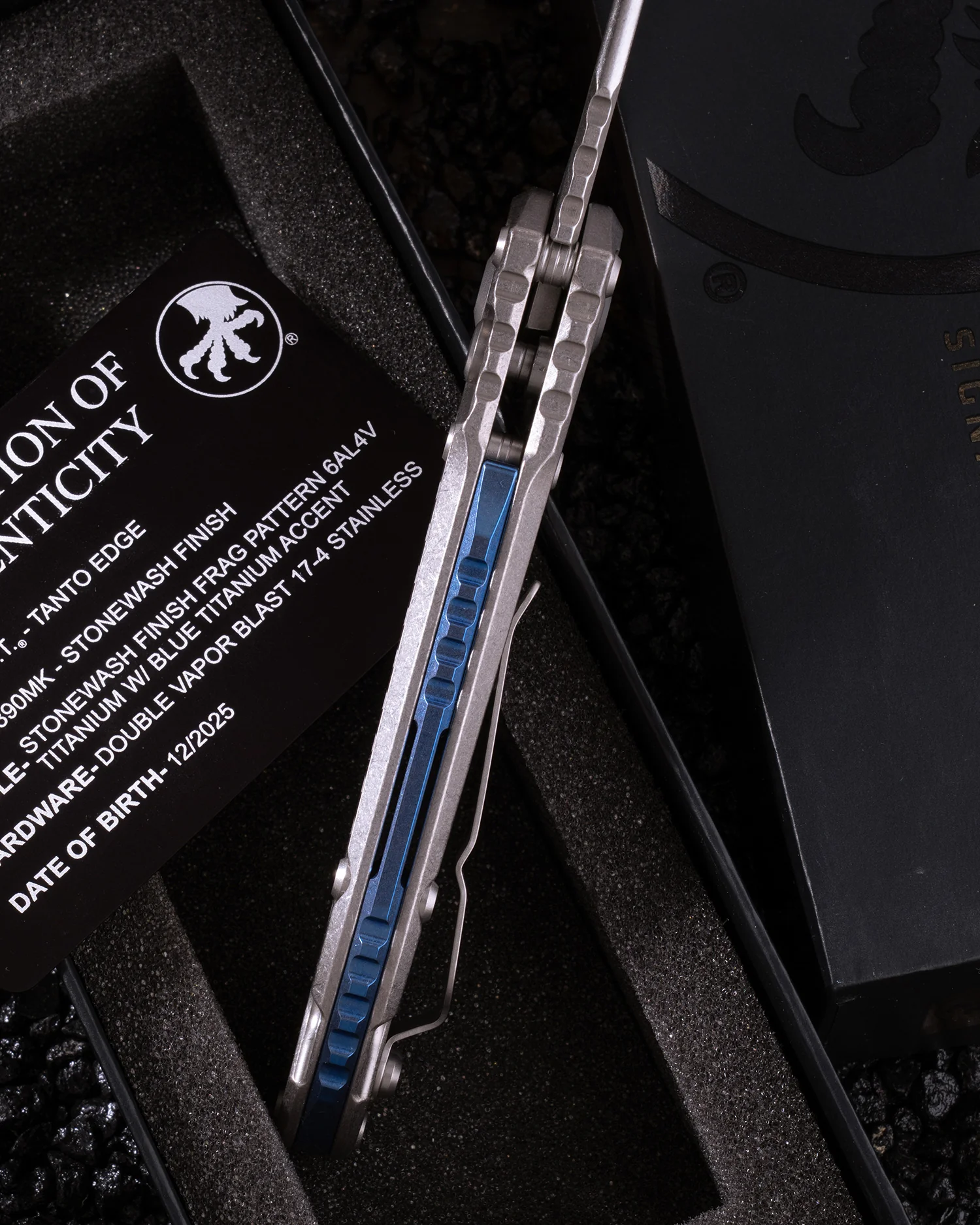 LUDT – TANTO EDGE MARFIONE SELECT STONEWASH FINISH STONEWASH FINISH FRAG PATTERN TITANIUM W/BLUE TITANIUM ACCENT DOUBLE VAPOR BLAST STAINLESS - Image 3