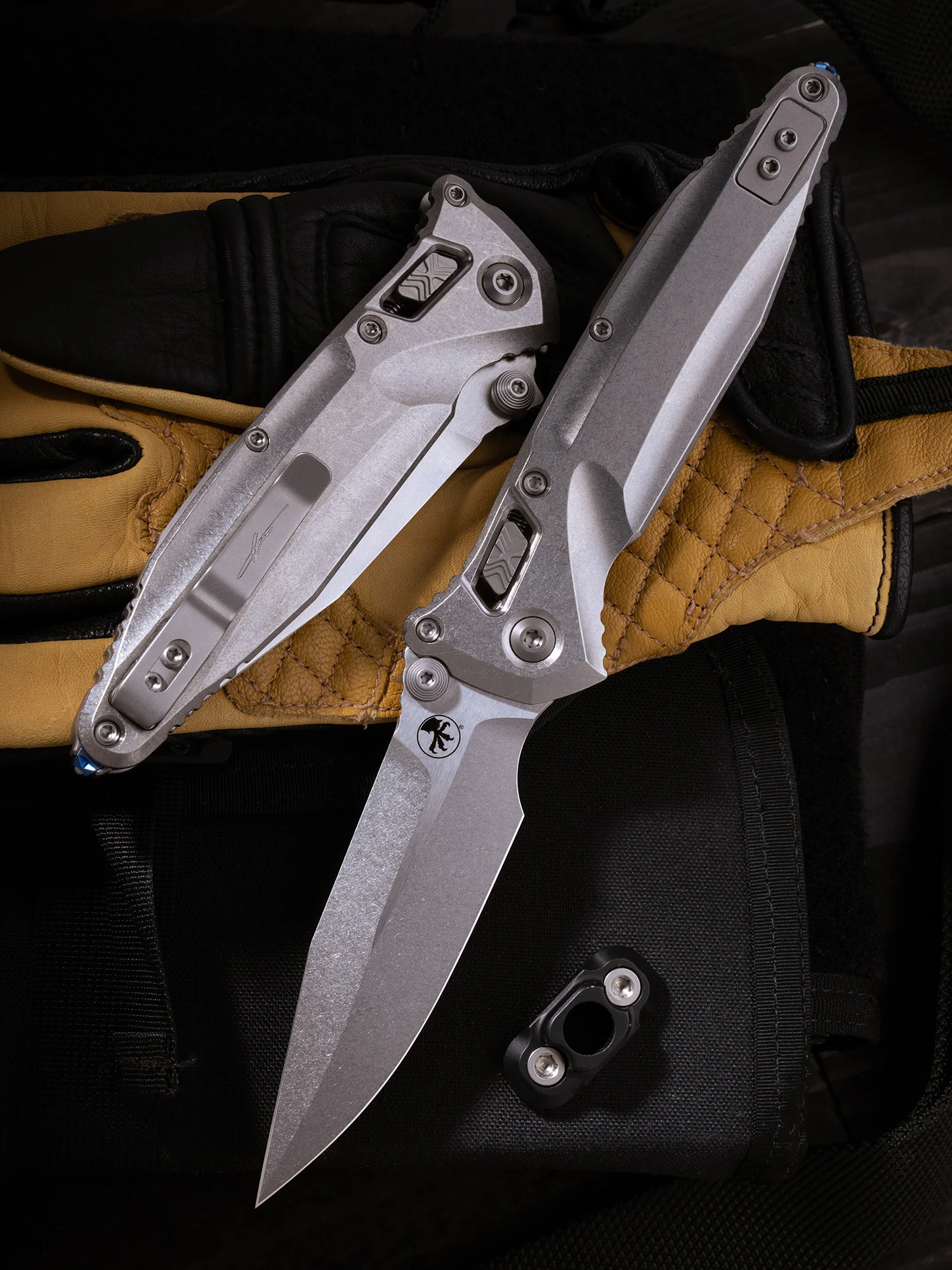 Socom® Delta RAM-LOK™ – Spear Point Marfione Select Stonewash Finish Titanium W/ Blue titanium Accent Double Vapor Blast