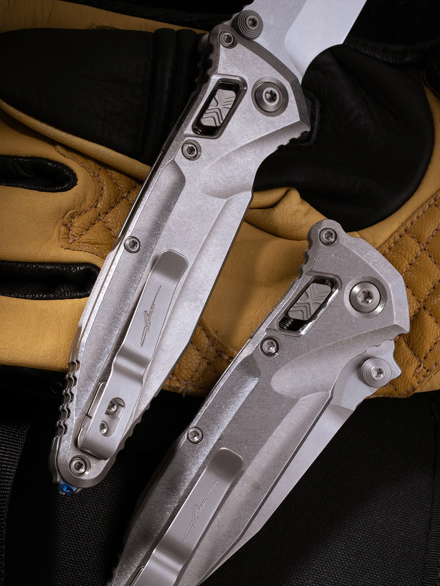 Socom® Delta RAM-LOK™ – Spear Point Marfione Select Stonewash Finish Titanium W/ Blue titanium Accent Double Vapor Blast - Image 3