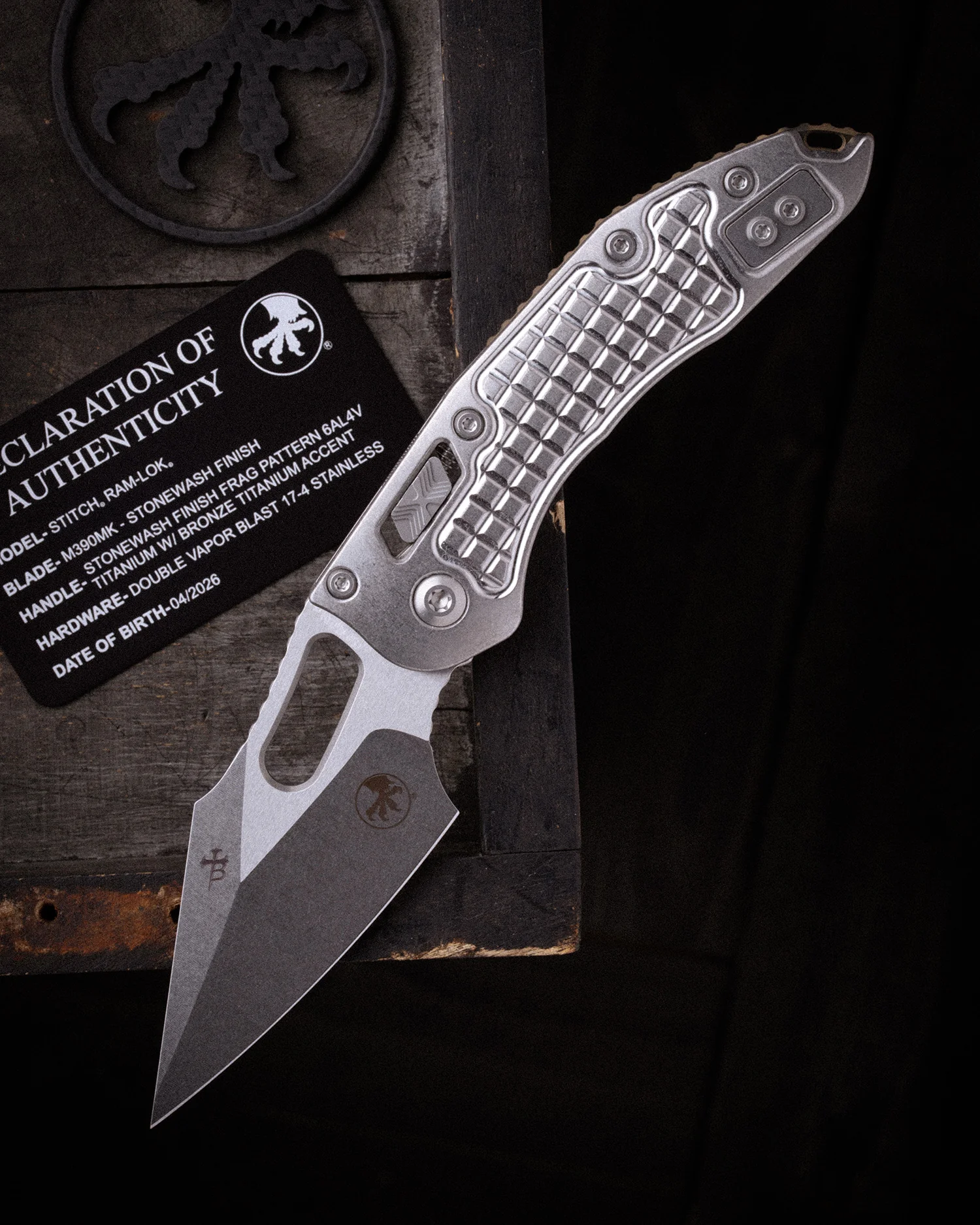Stitch RAM-LOK™ Marfione Select Stonewash Finish Stonewash Frag Pattern Titanium W/Bronze Titanium Accent Double Vapor Blast Stainless (169RL-10FRMS1)